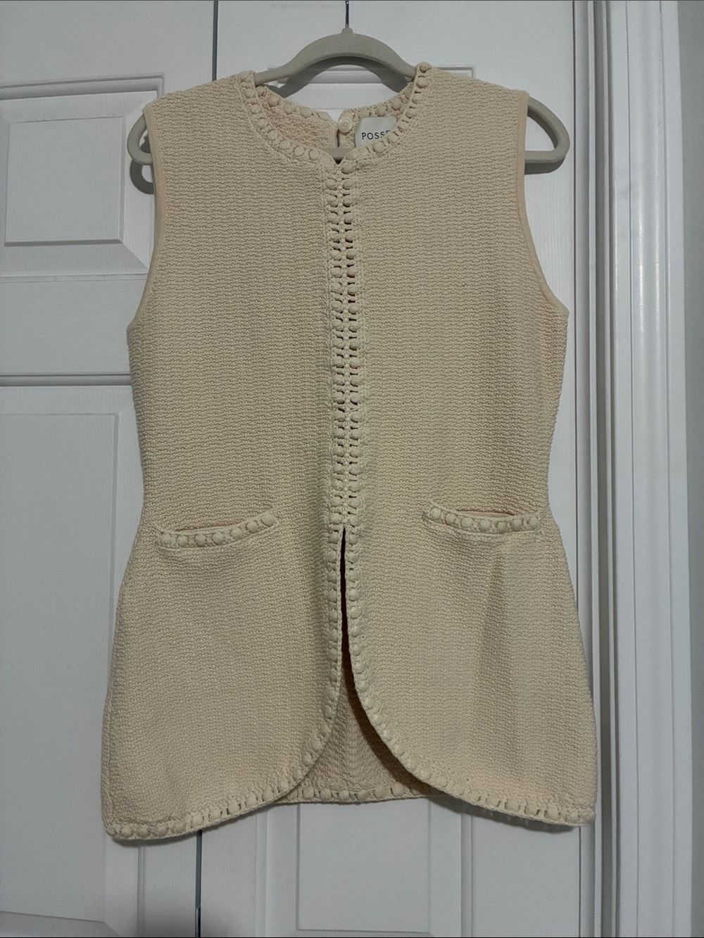Posse Cream Crochet-Trim Knit Sleeveless Vest